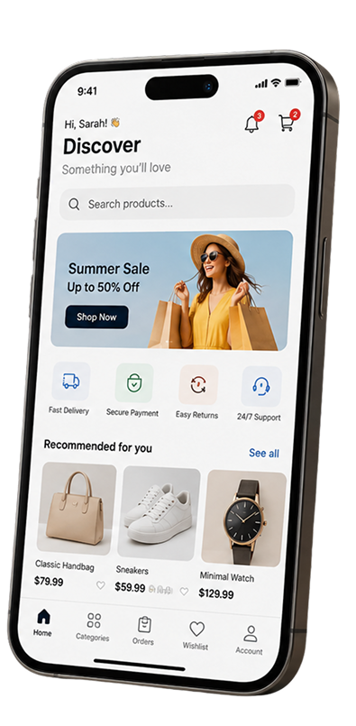 Ecommerce mobile app interface